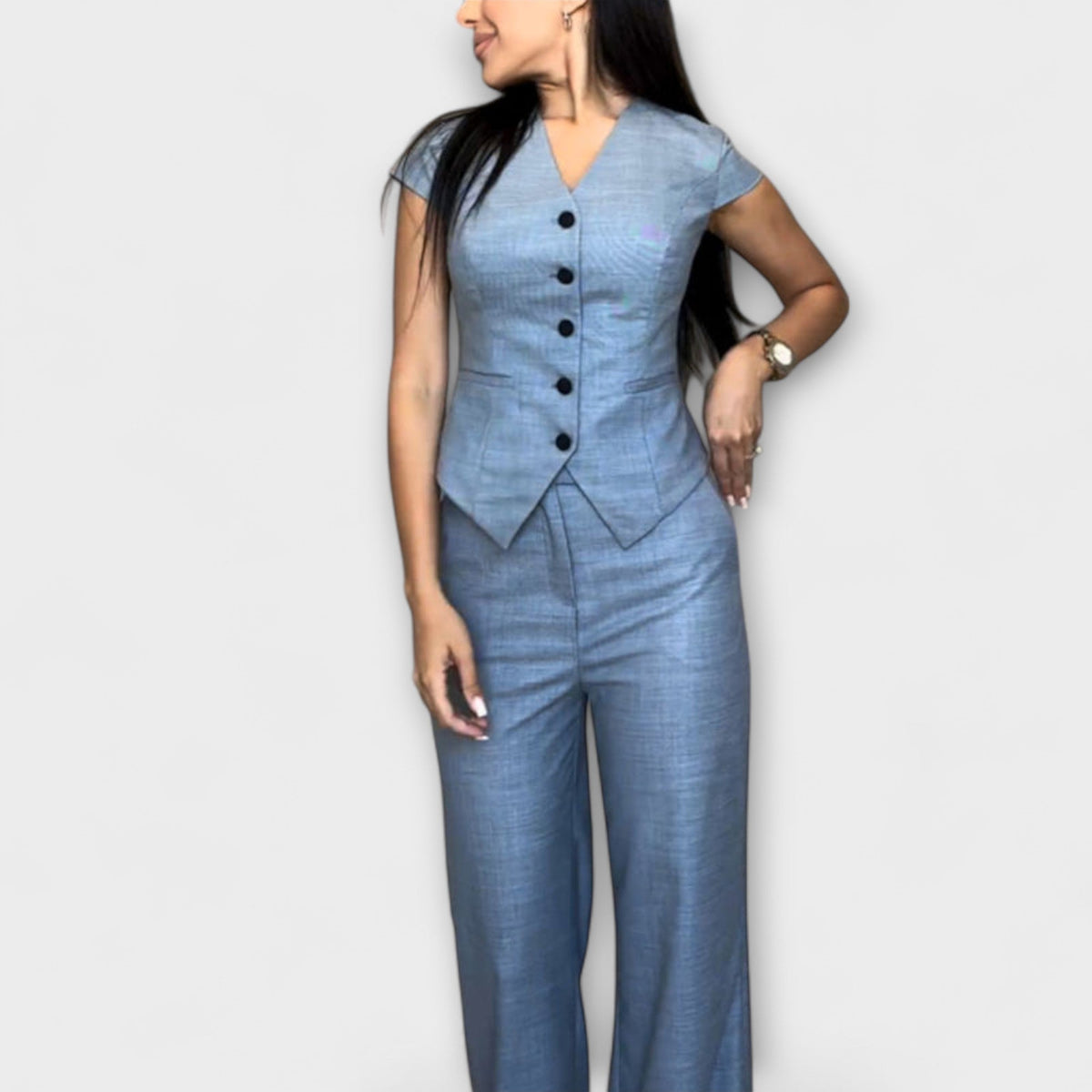 Ivy - Schickes V-Ausschnitt-Top und Hosen-Set