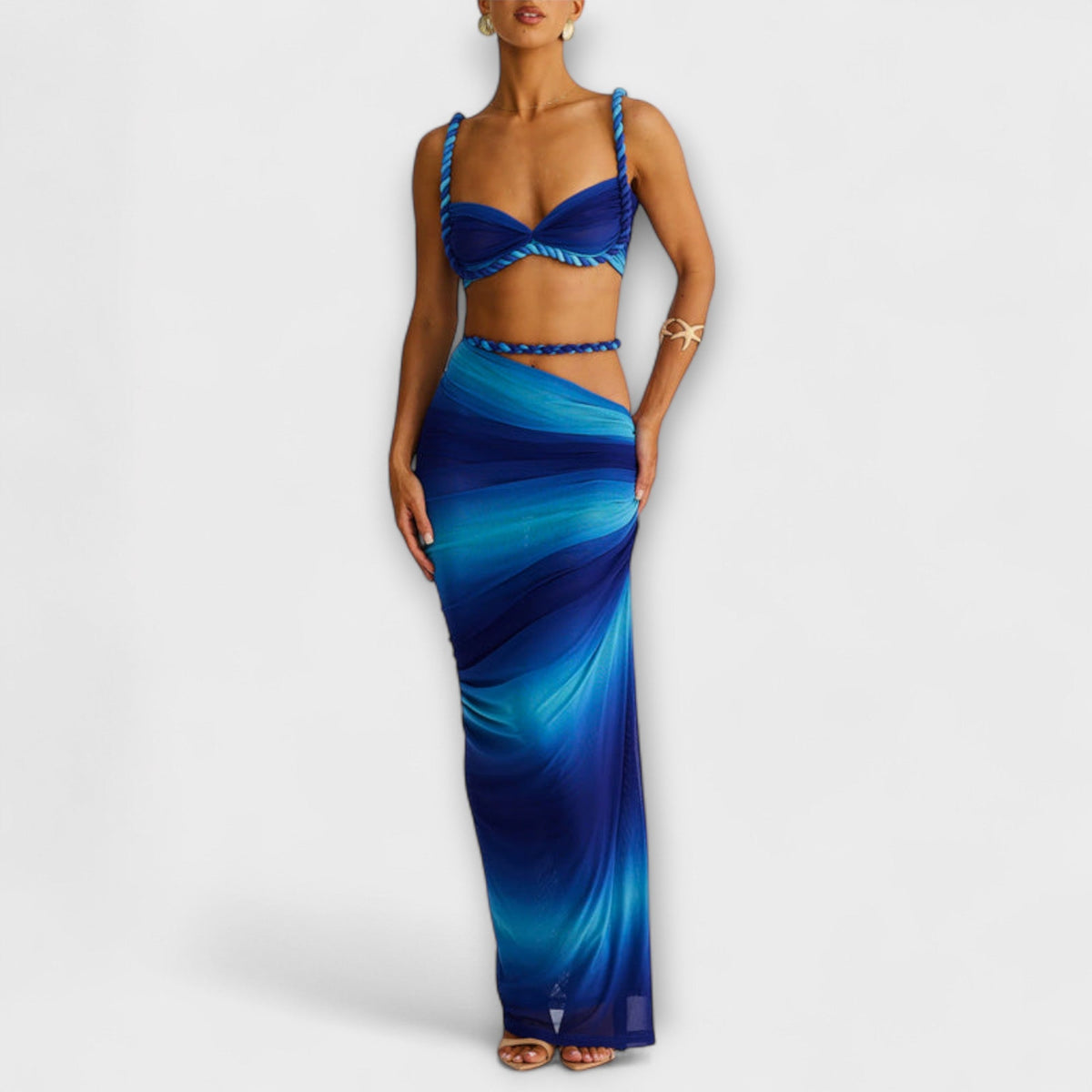 Zweiteiler Damen Top mit Überrock Farbverlauf Blau Orange – Jane
