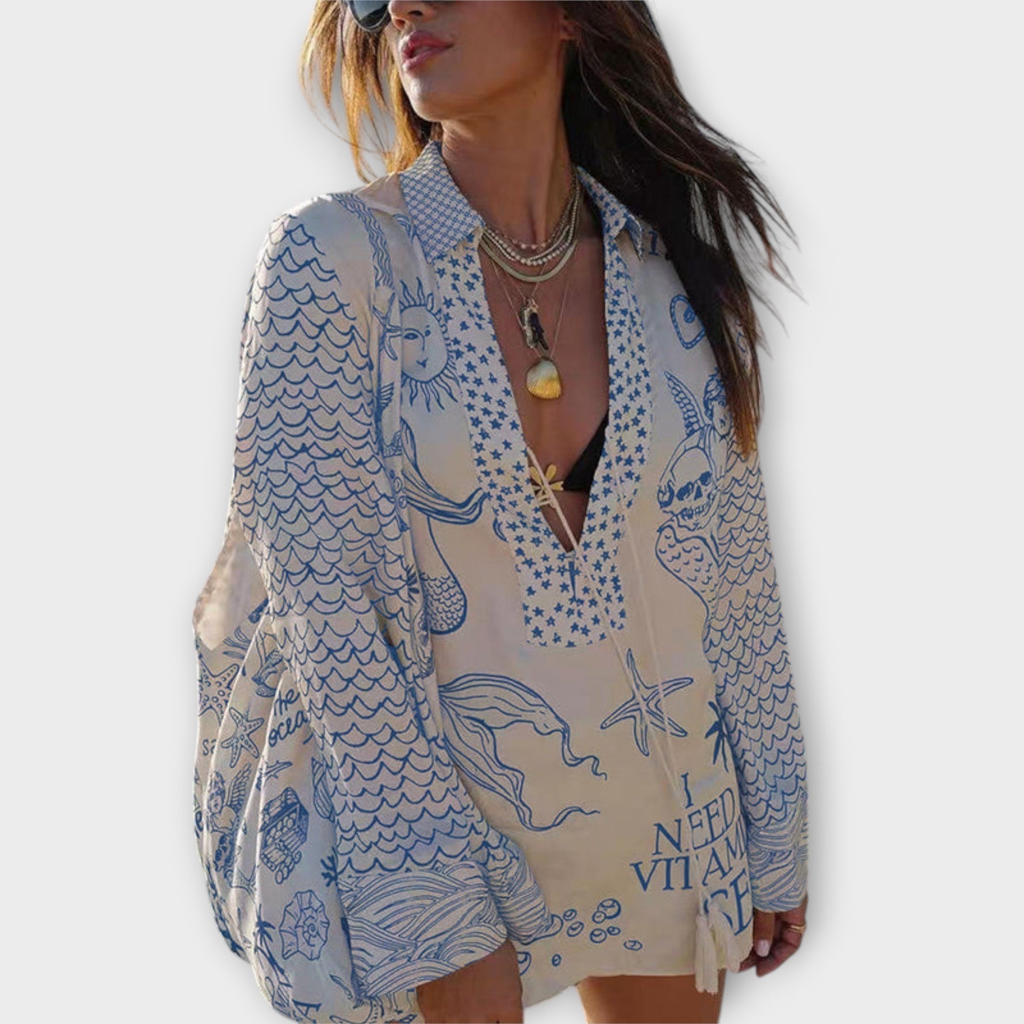 Liv - Wasser Satin Quasten Shirt und Shorts Set