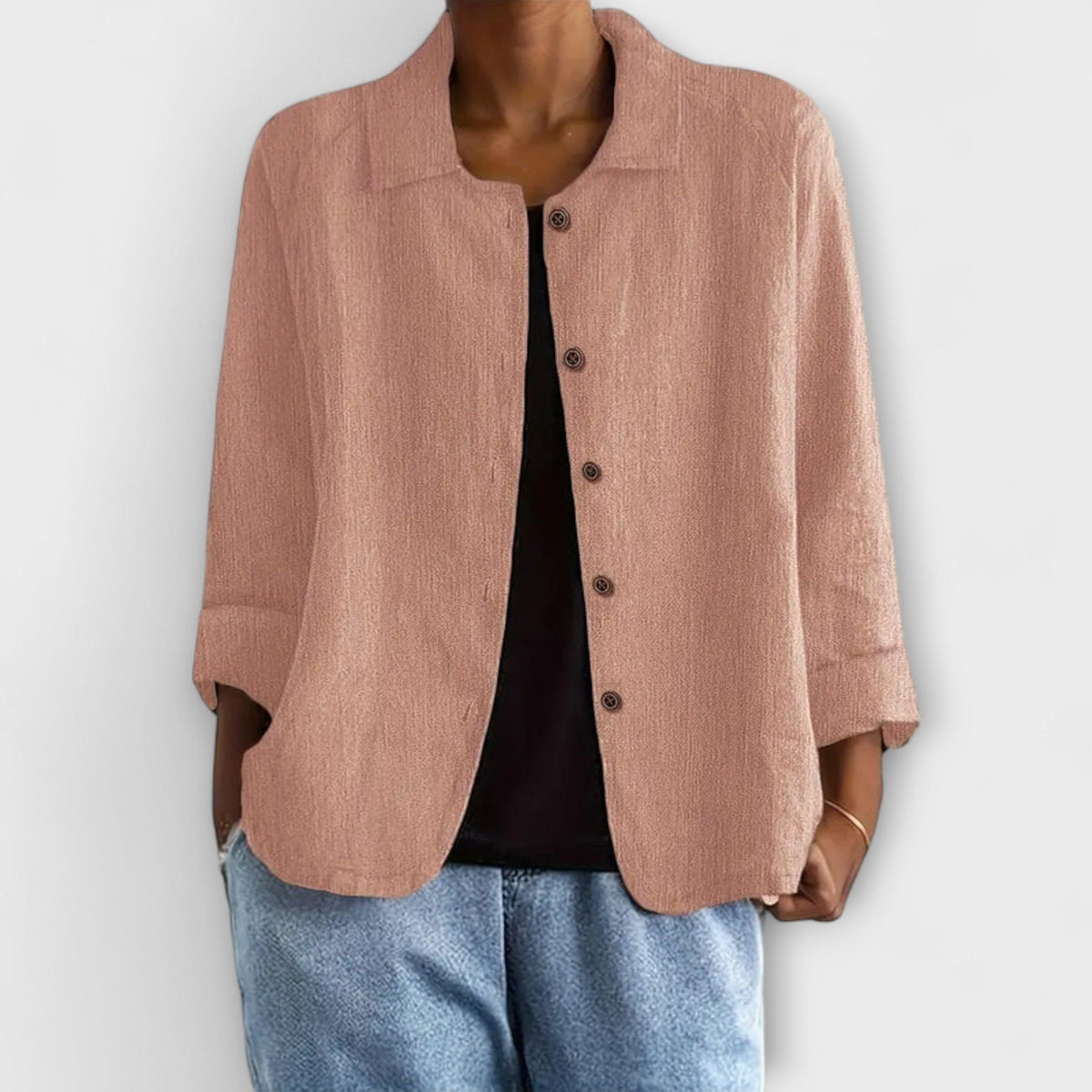 Top Damen Einfarbig Kurzarm Rundhals Rosa Braun Grau – Mira