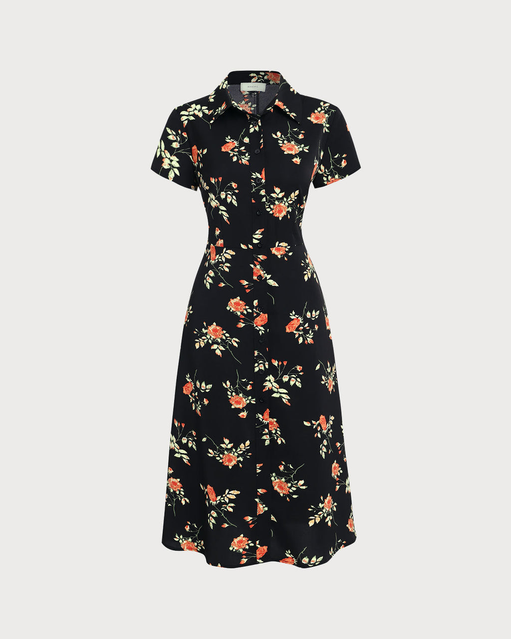 Glória - Midi Kleid Schwarz Floral