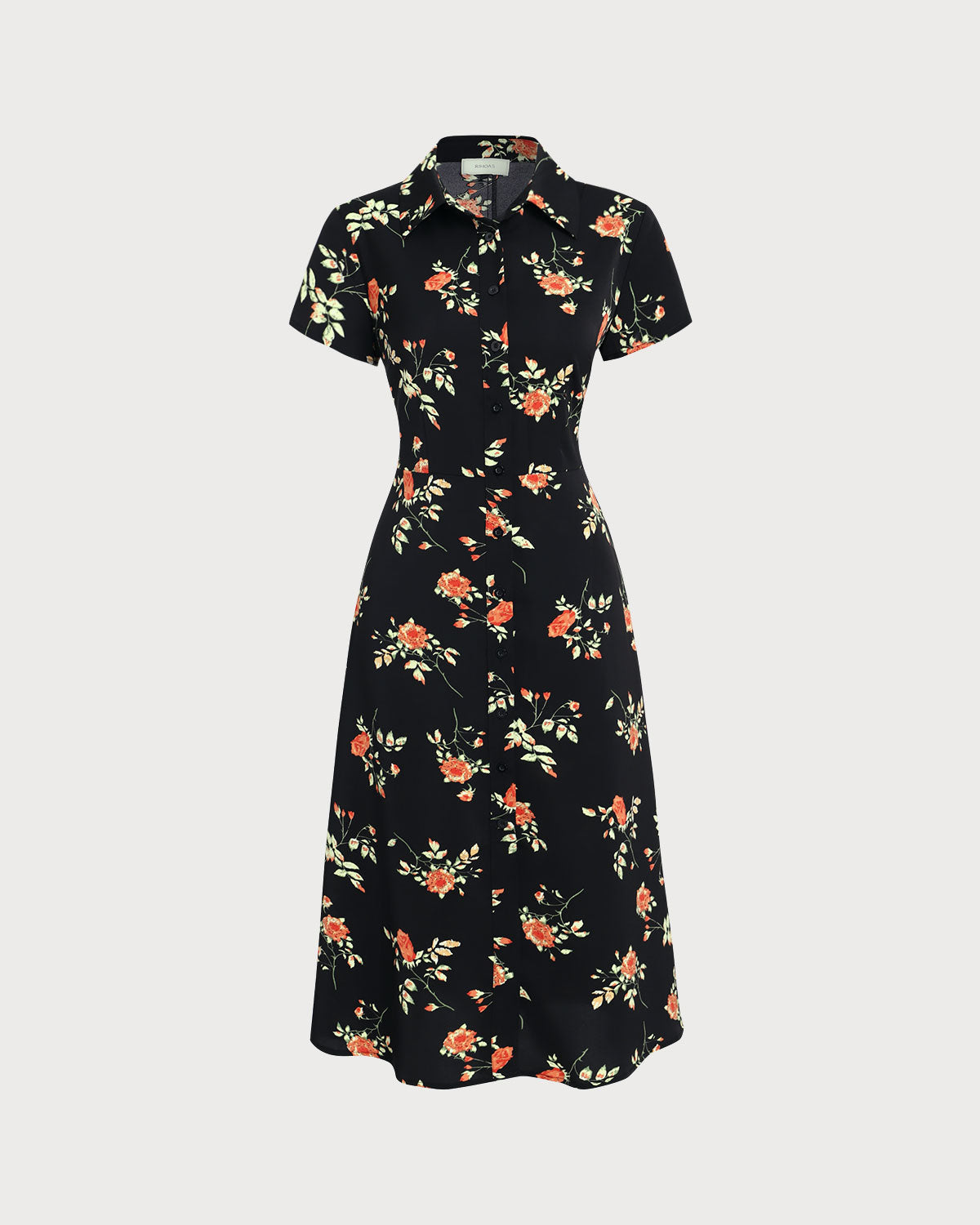 Glória - Midi Kleid Schwarz Floral