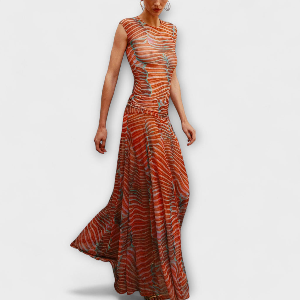 Zweiteiler Damen Body und Maxirock Netzstoff Schimmernd – Phoenix