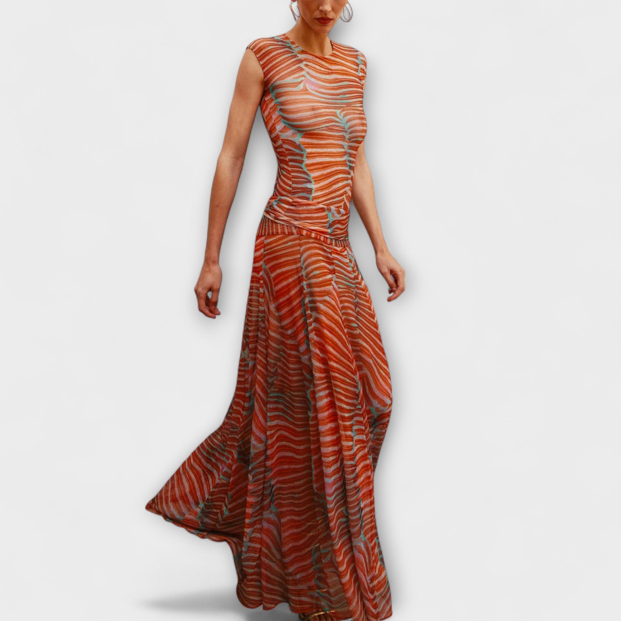 Zweiteiler Damen Body und Maxirock Netzstoff Schimmernd – Phoenix