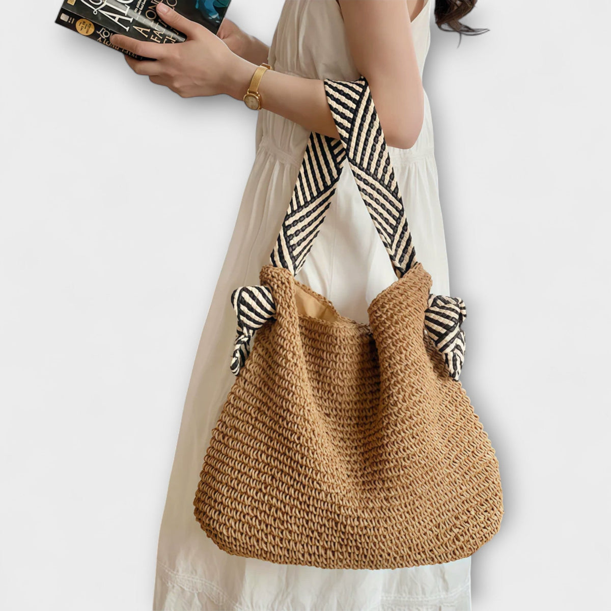 Shopper Damen Boho Handgewebt Struktur Braun Beige Gross – Suzu