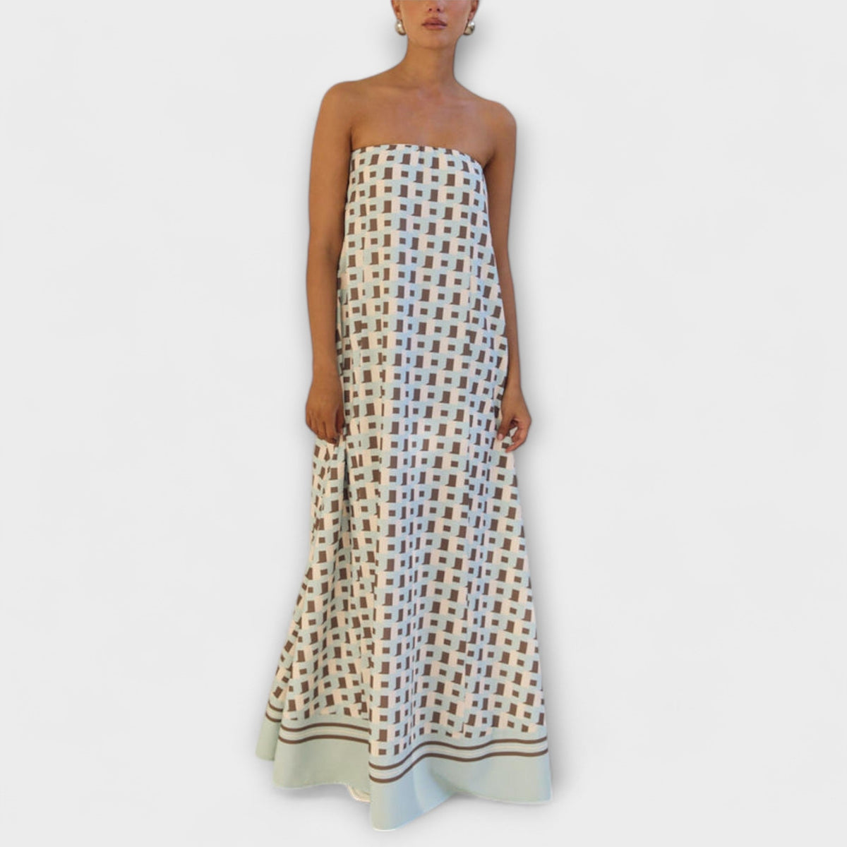 Hasel - Einzigartiges geometrisches Off-Shoulder Maxi-Kleid
