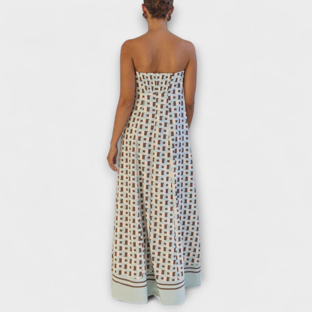 Hasel - Einzigartiges geometrisches Off-Shoulder Maxi-Kleid