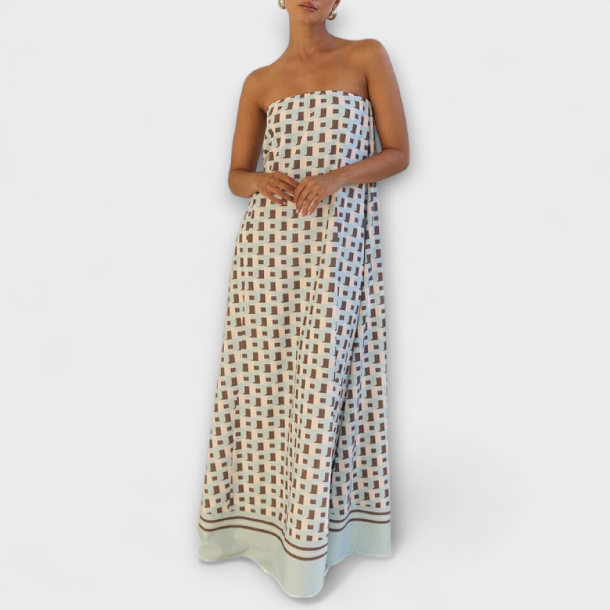 Hasel - Einzigartiges geometrisches Off-Shoulder Maxi-Kleid