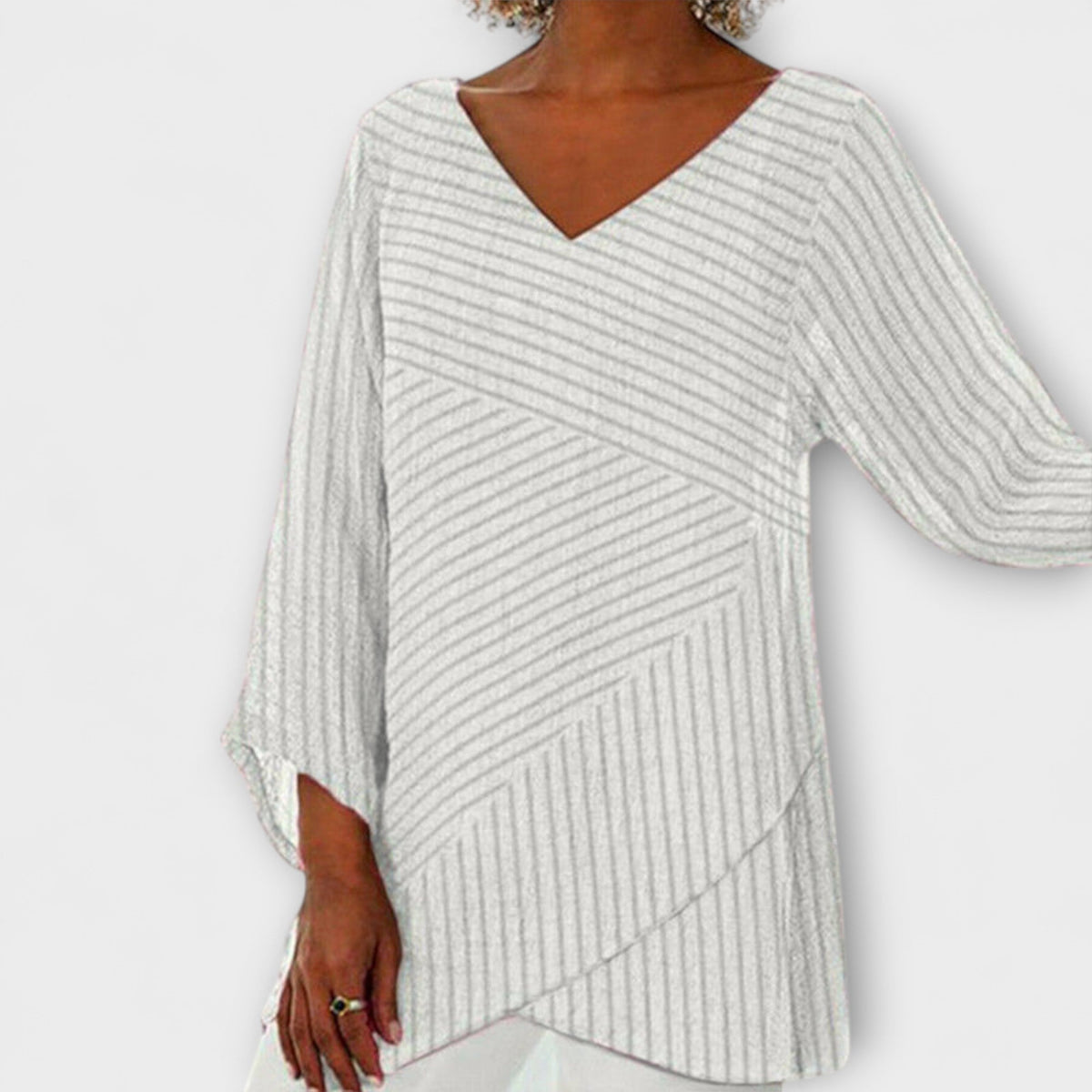 T-Shirt Damen Gestreift Drapiert Schwarz Grau Rot – Penelope