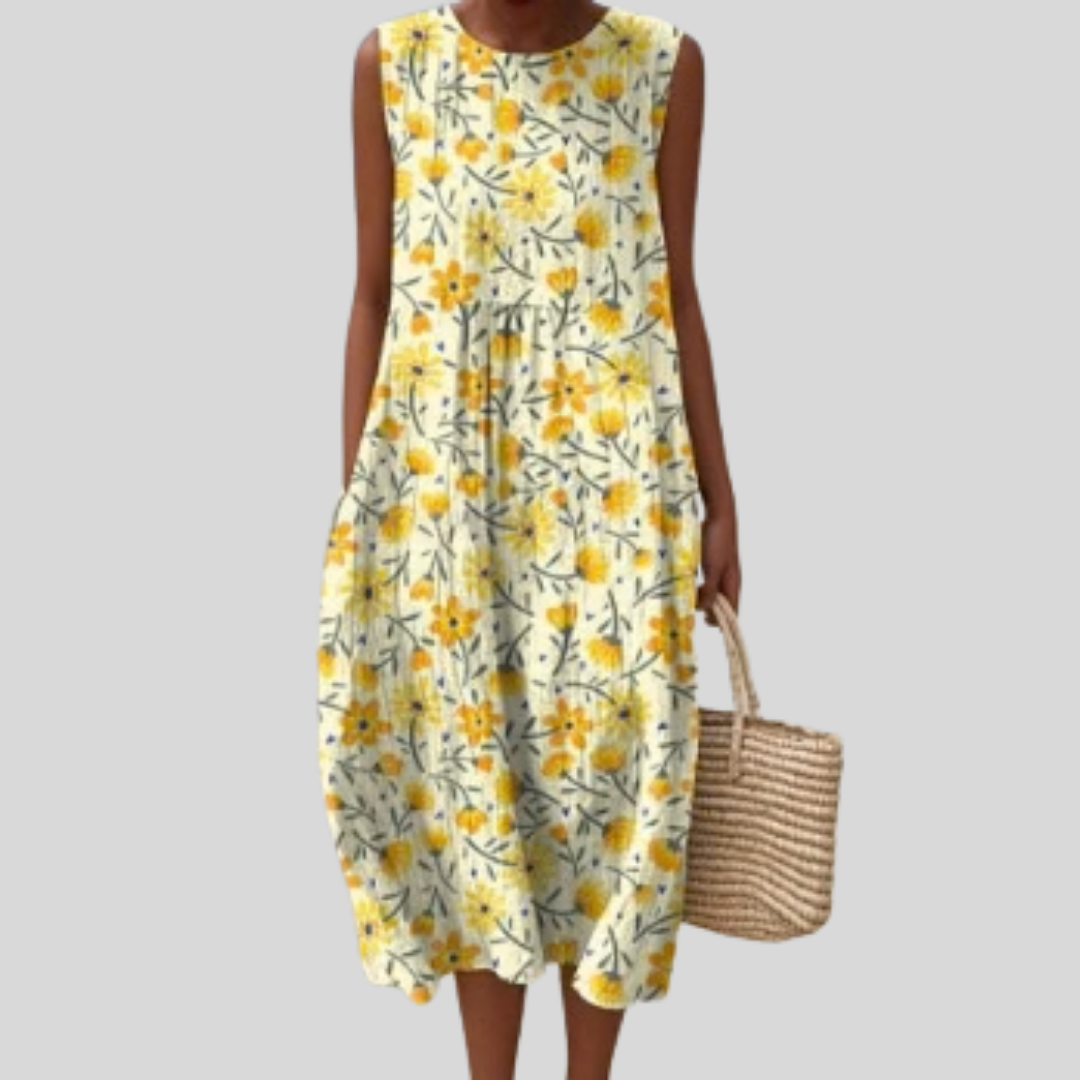 Weisses Kleid mit gelben Blüten