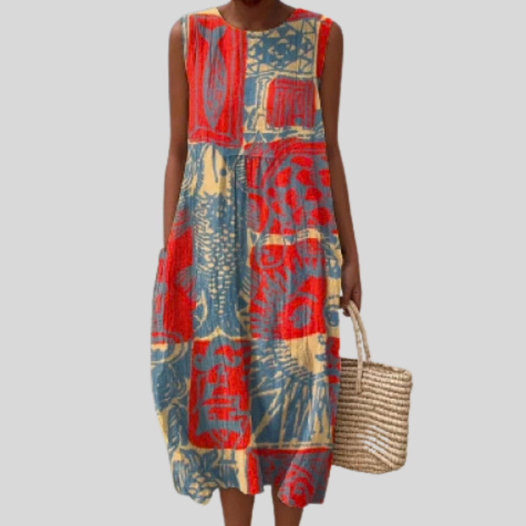 Rotes Kleid mit Patchworkmuster
