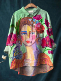 Malin | Lässiges Damen-T-Shirt mit Porträt im Ölmalerei-Stil