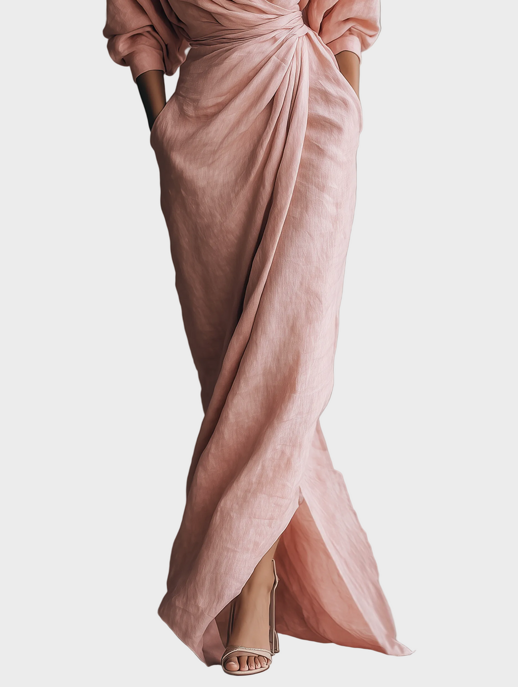 Maxikleid aus Leinenmix mit V-Ausschnitt