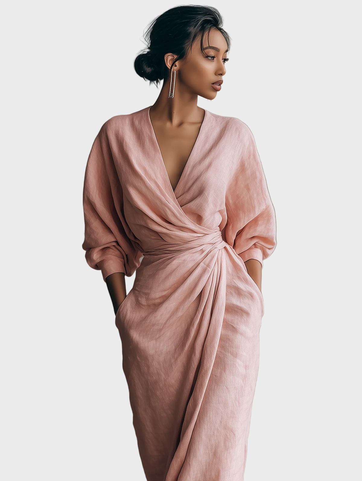 Maxikleid aus Leinenmix mit V-Ausschnitt