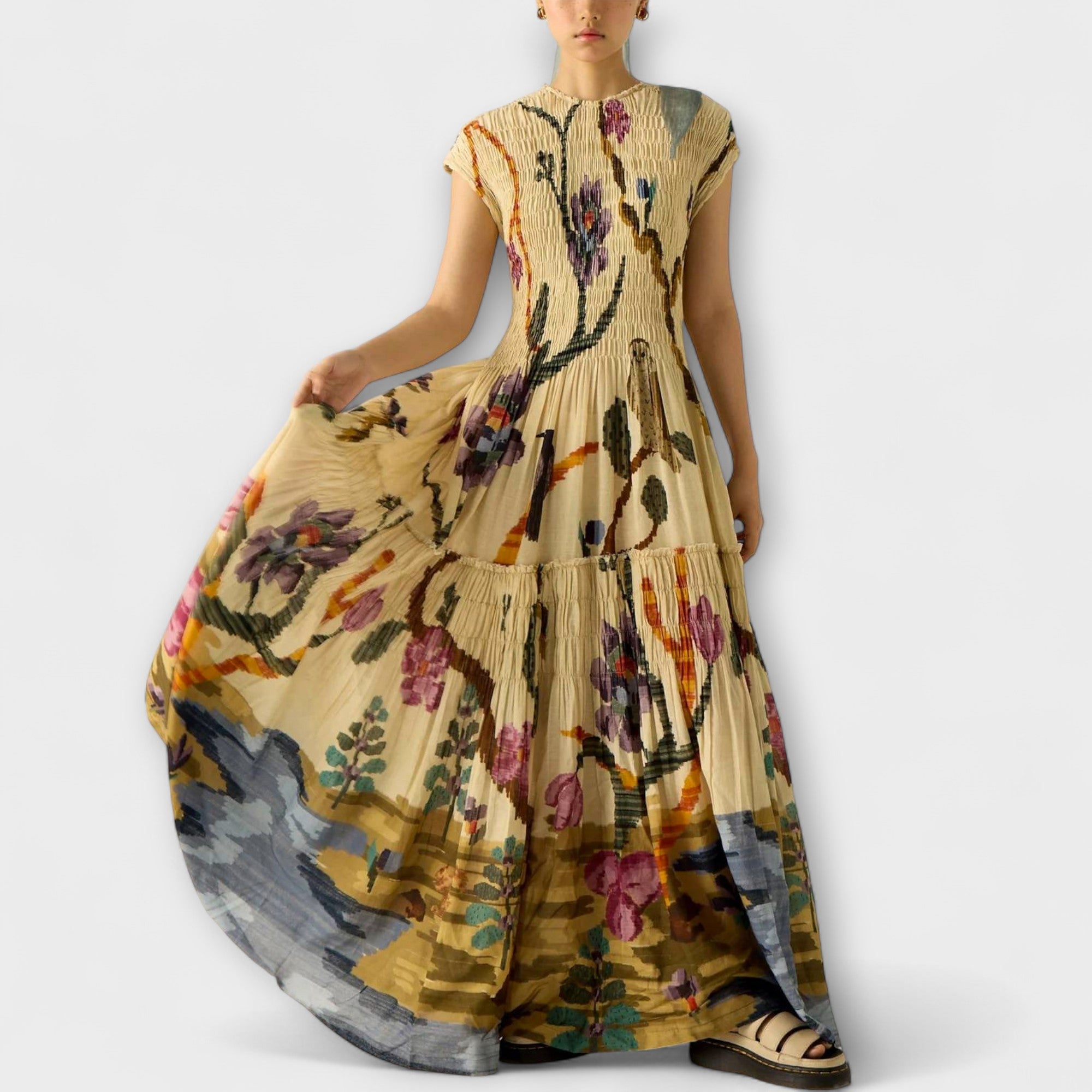 Amanda - Maxikleid mit plissiertem Druckdesign