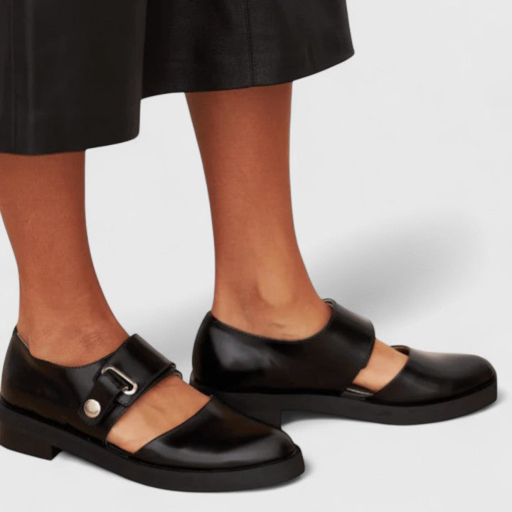 Loafer Damen Spitze Zehenpartie Retro Schwarz – Lyssavelle