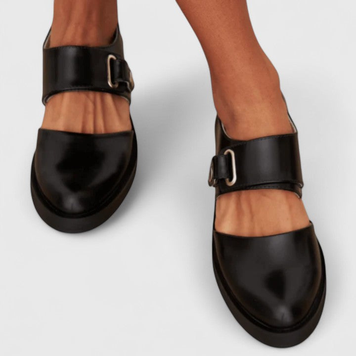 Loafer Damen Spitze Zehenpartie Retro Schwarz – Lyssavelle
