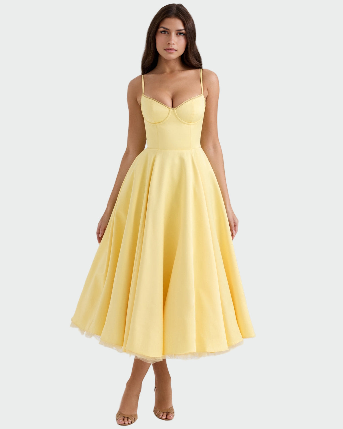 Anna - Gelbes Midikleid mit Spitzenausschnitt