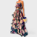 Maxikleid Damen 2er-Set Volants Blumenmuster Blau Grün