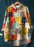 Alina | Lässige Damenbluse mit kunstvollem Katzenprint