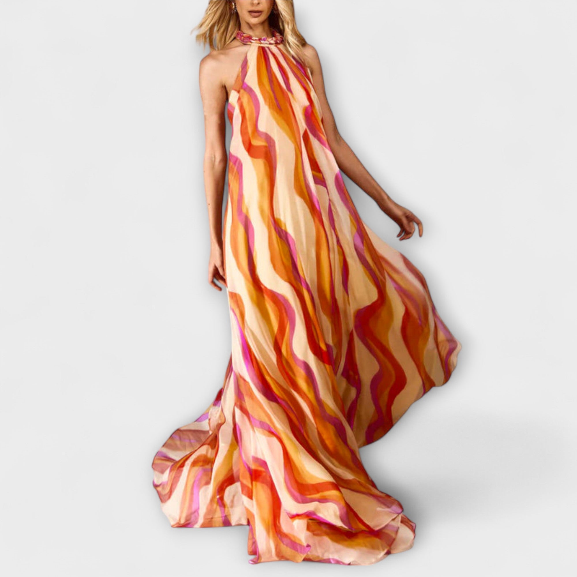 Rumi - Schickes geflochtenes Maxikleid mit Wellenmuster
