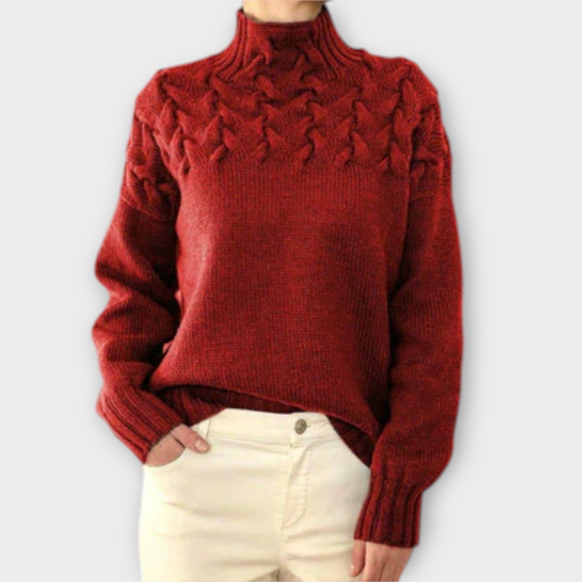 Eva - Damenpullover mit Zopfstrick-Detail