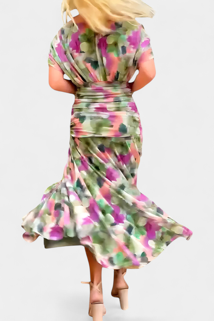 Magda - Langes Blumenkleid mit V-Ausschnitt