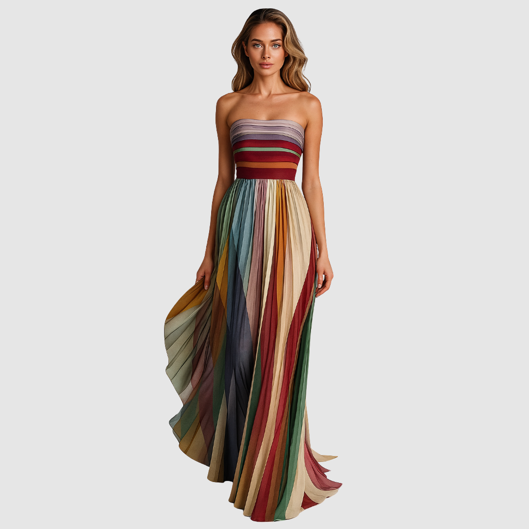 Sára - Langes Plisseekleid ohne Träger