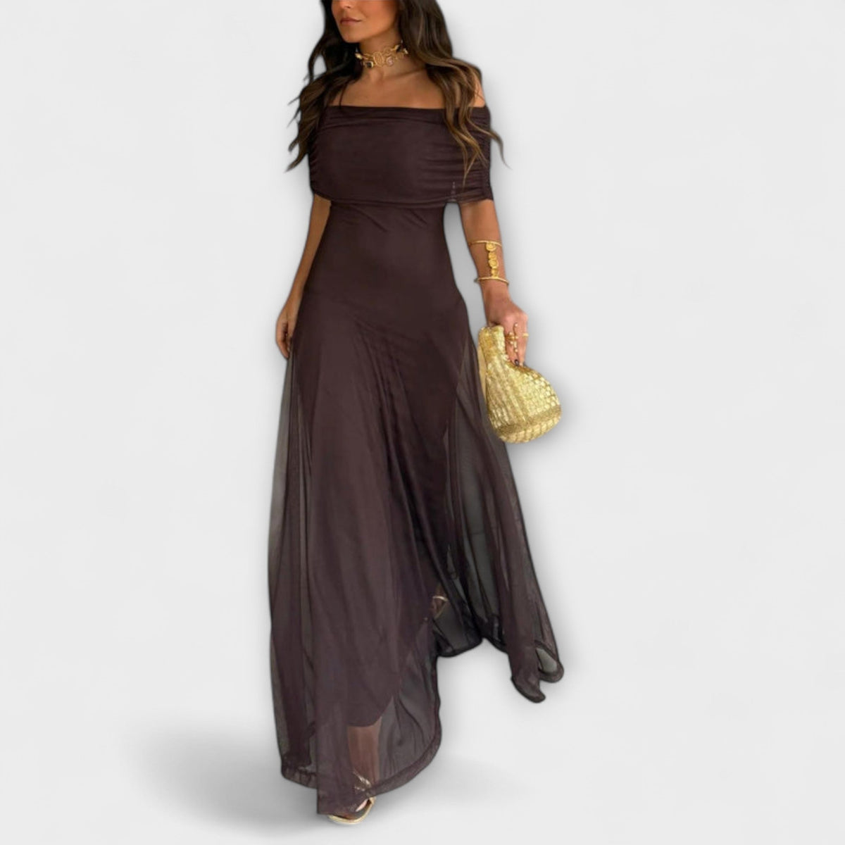 Meadow - Toledo Ein-Schulter Mesh Maxi Kleid