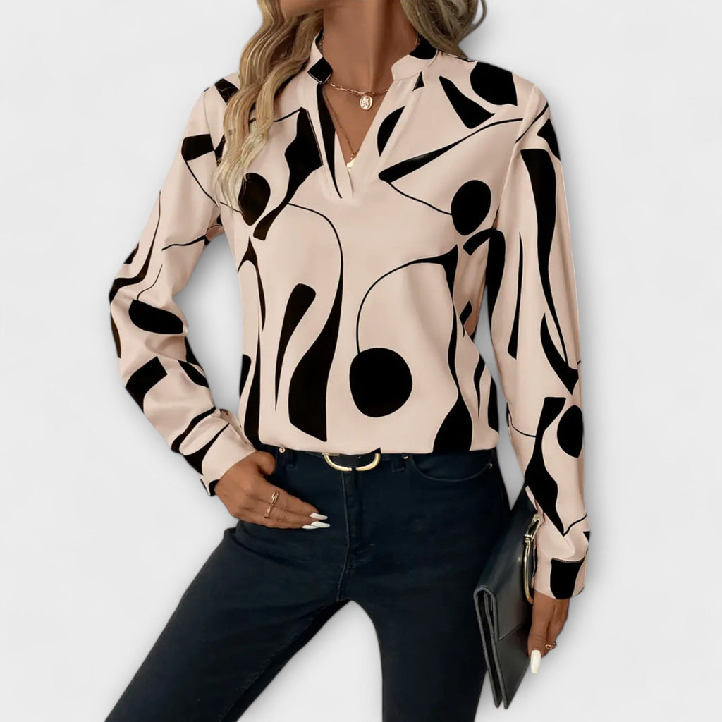 Edith - Elegante langärmelige Bluse mit spitzem Ausschnitt