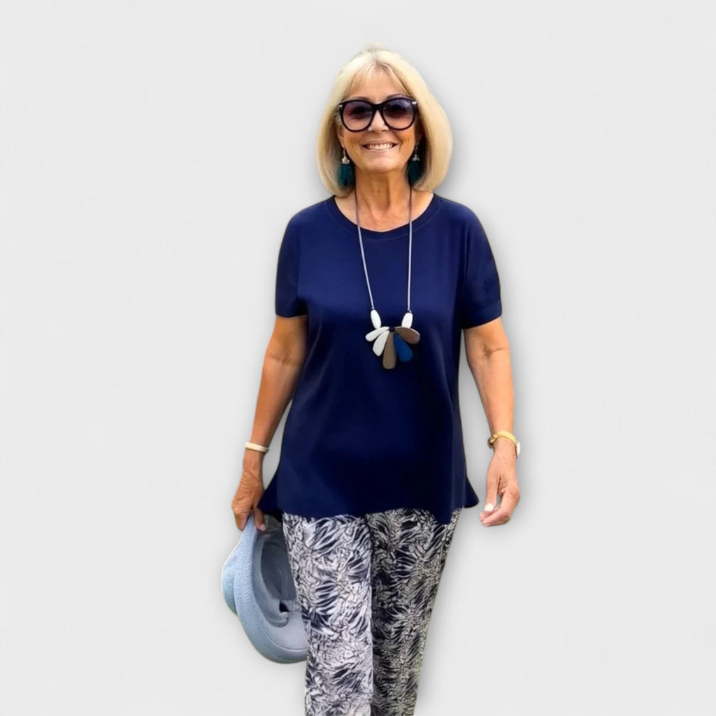 Zweiteiler Damen Bluse und Weite Hose Sommer Dunkelblau Lila – Arielle