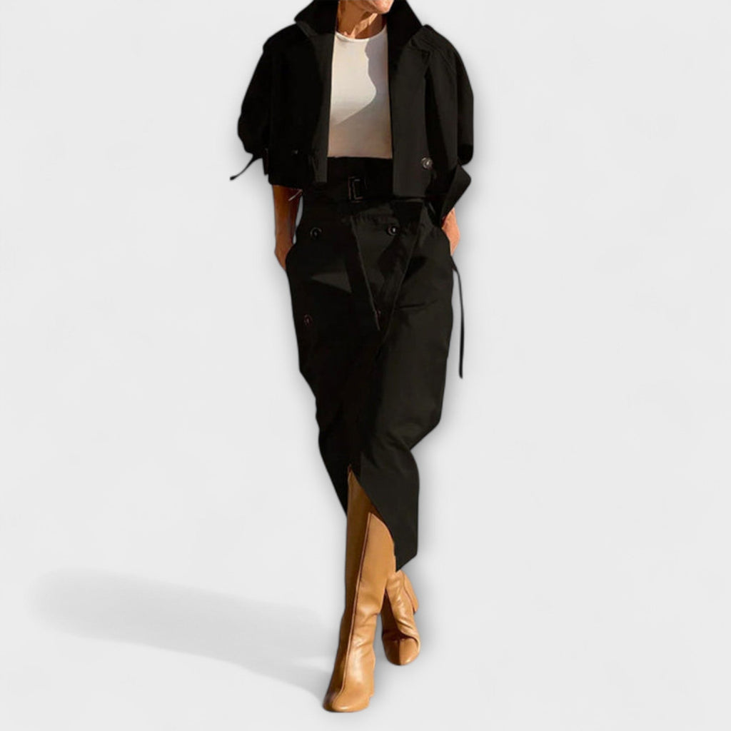 Lyra- Elegante Jacke Midi-Rock mit Taschen