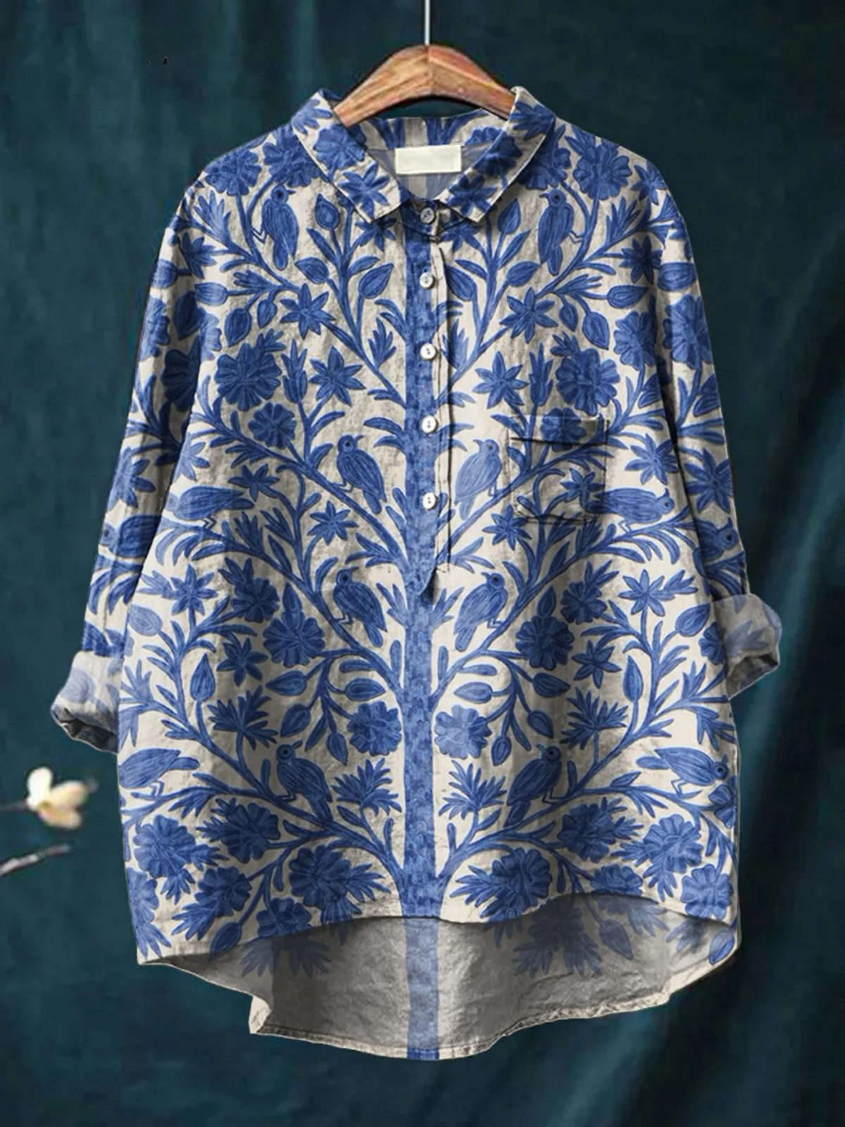Céline | Lässige Damenbluse im Vintage-Stil mit indischem Blumenprint