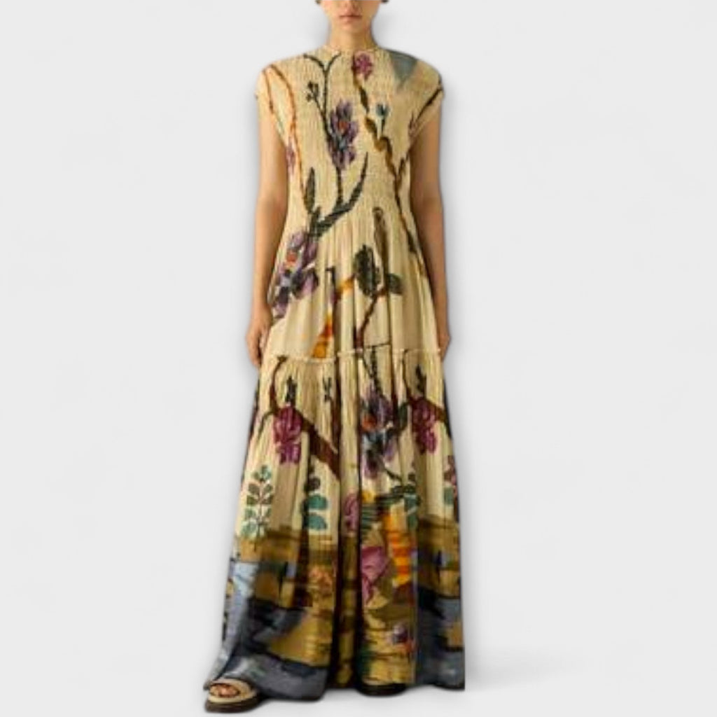 Amanda - Maxikleid mit plissiertem Druckdesign