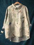 Romina | Lässige Damenbluse mit Zweig- und Rotkehlchenprint