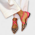 Ballerinas Damen Zebramuster Riemchen Spangenverschluss Pink Lila Grün – Fenna