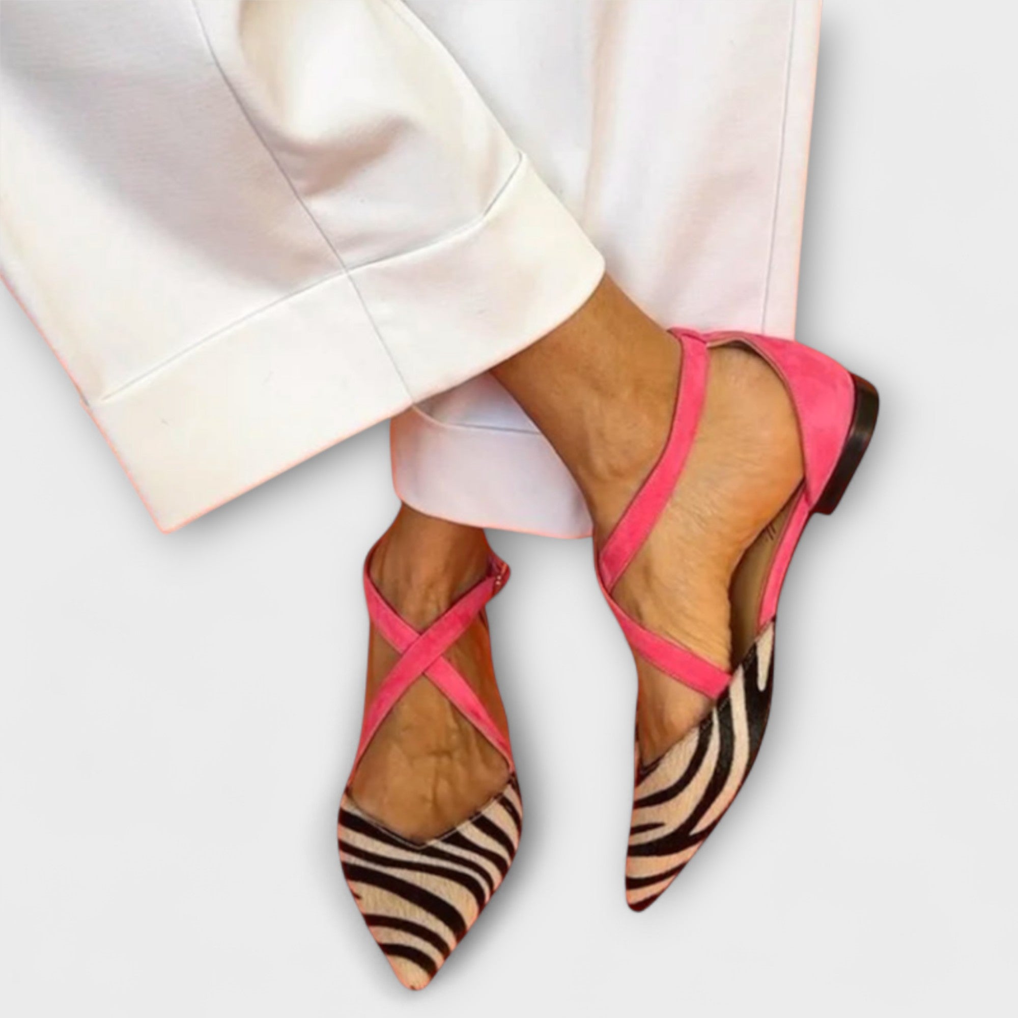Ballerinas Damen Zebramuster Riemchen Spangenverschluss Pink Lila Grün – Fenna