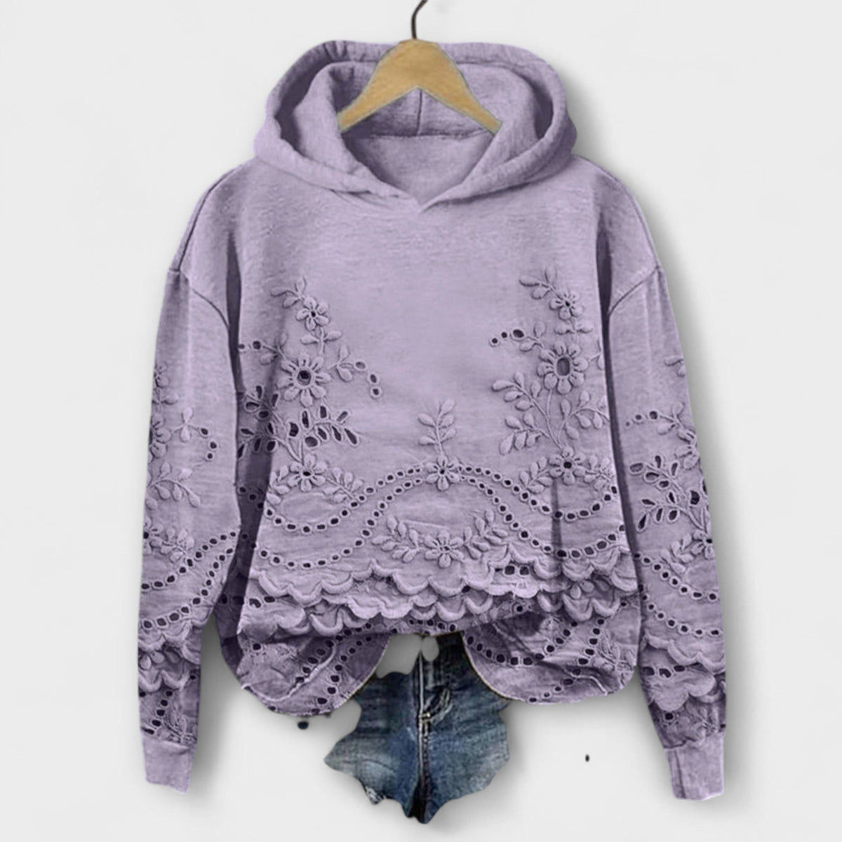 Kapuzenpullover Damen Blumenmuster Bestickt Vintage Rosa – Grace