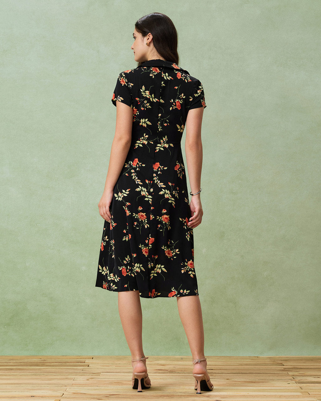 Glória - Midi Kleid Schwarz Floral
