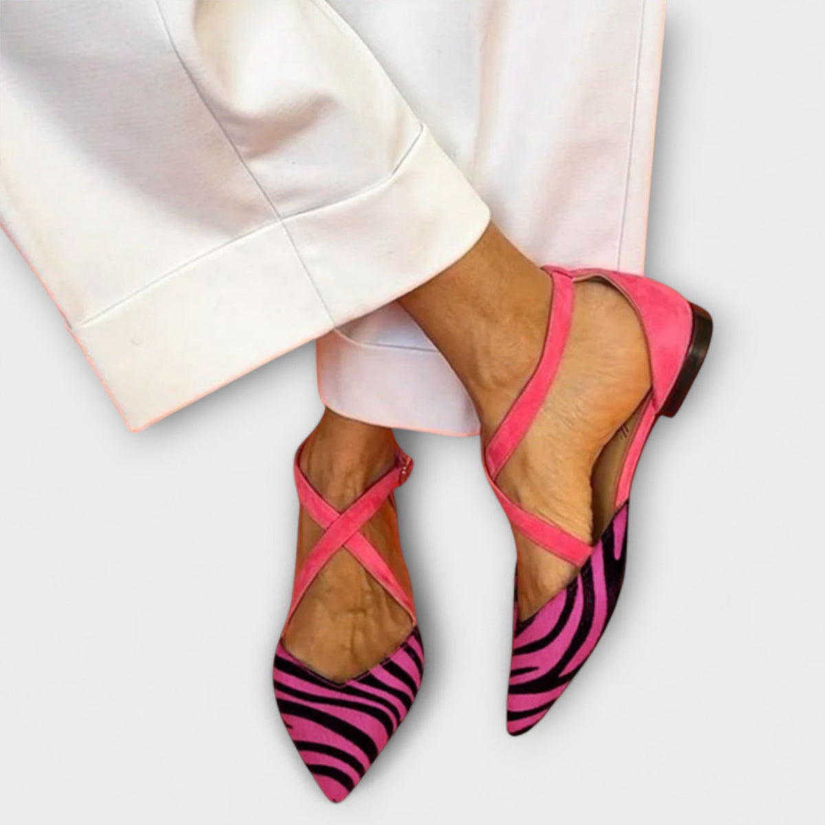 Ballerinas Damen Zebramuster Riemchen Spangenverschluss Pink Lila Grün – Fenna