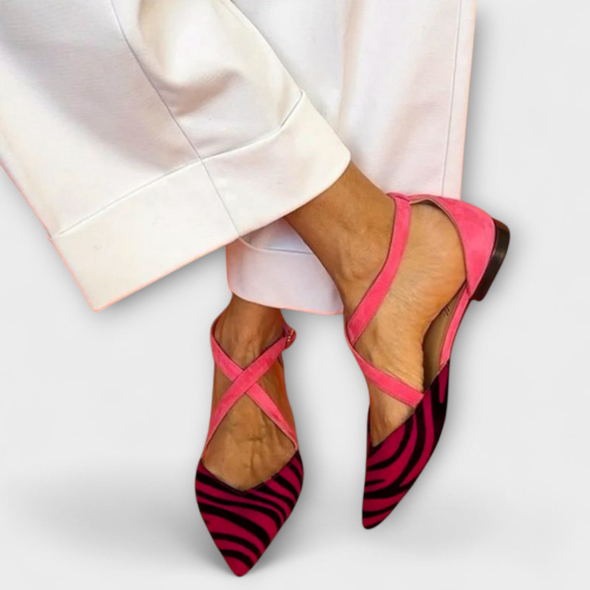 Ballerinas Damen Zebramuster Riemchen Spangenverschluss Pink Lila Grün – Fenna
