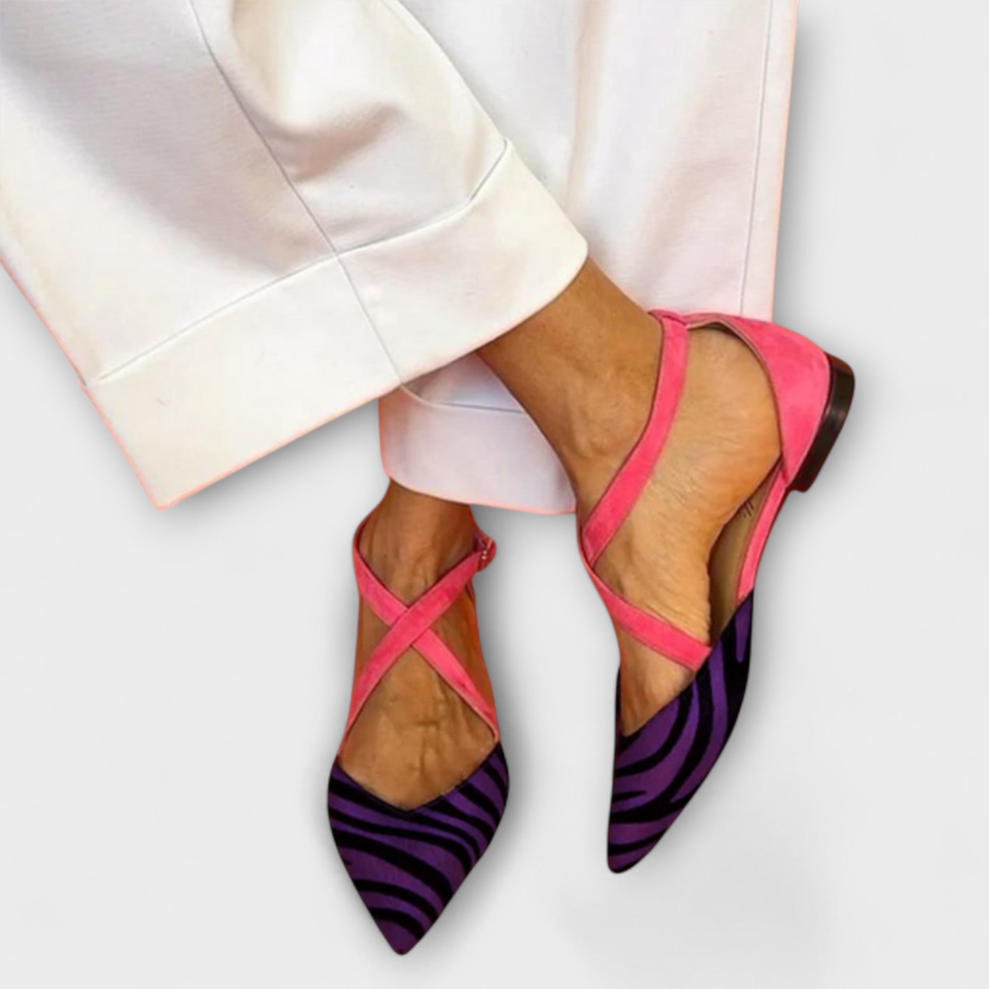 Ballerinas Damen Zebramuster Riemchen Spangenverschluss Pink Lila Grün – Fenna