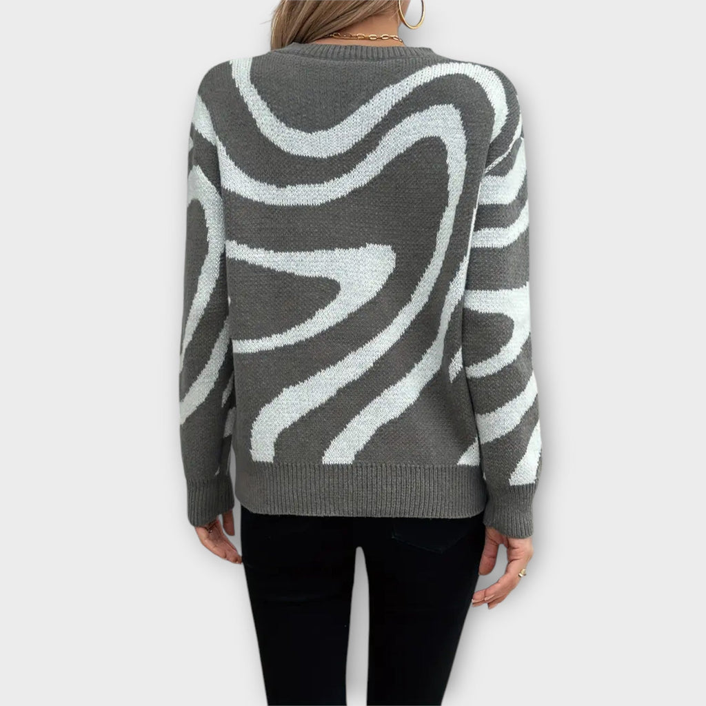 Pullover Damen Blumenmuster Strick Langarm Grosse Grössen – Larissa