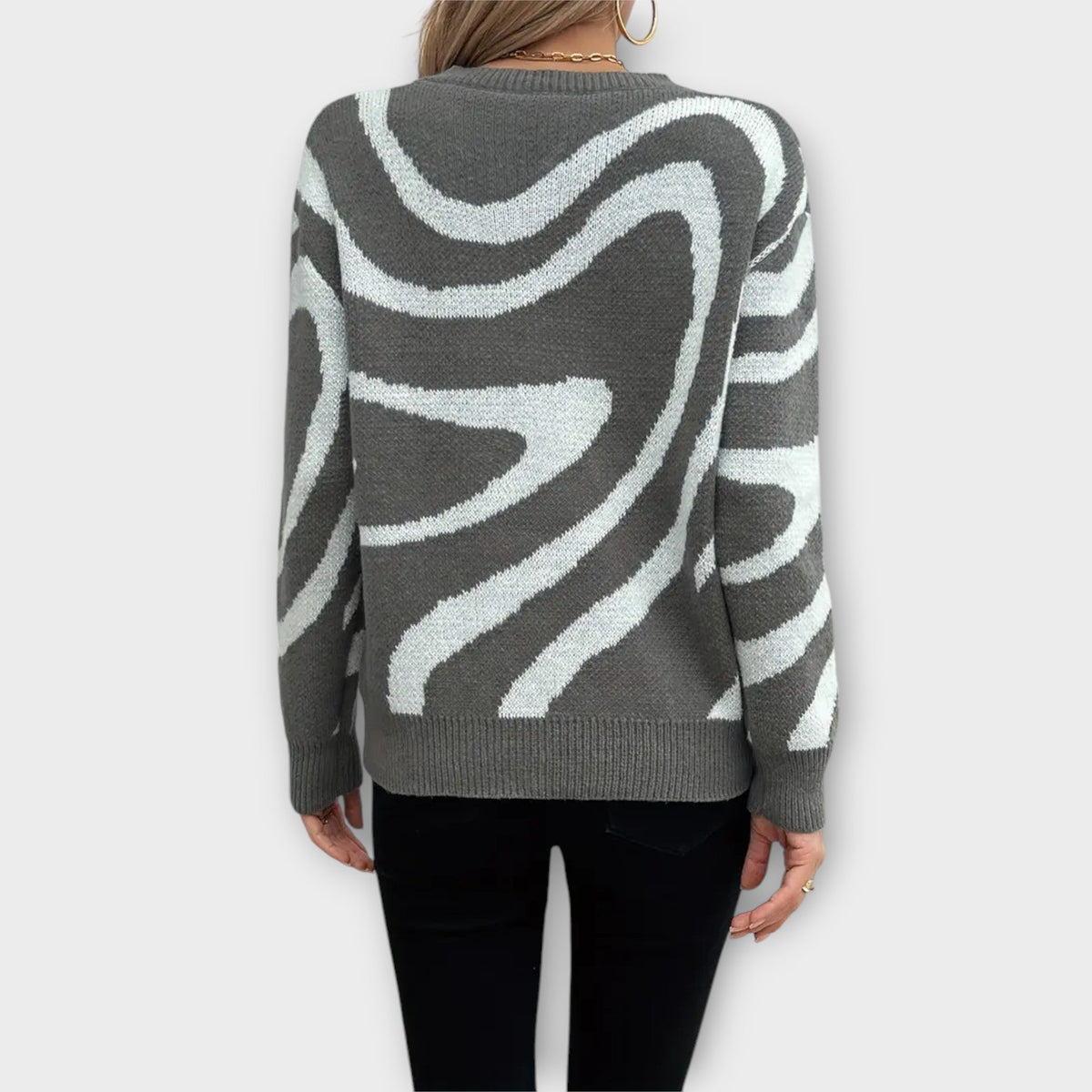 Pullover Damen Blumenmuster Strick Langarm Grosse Grössen – Larissa