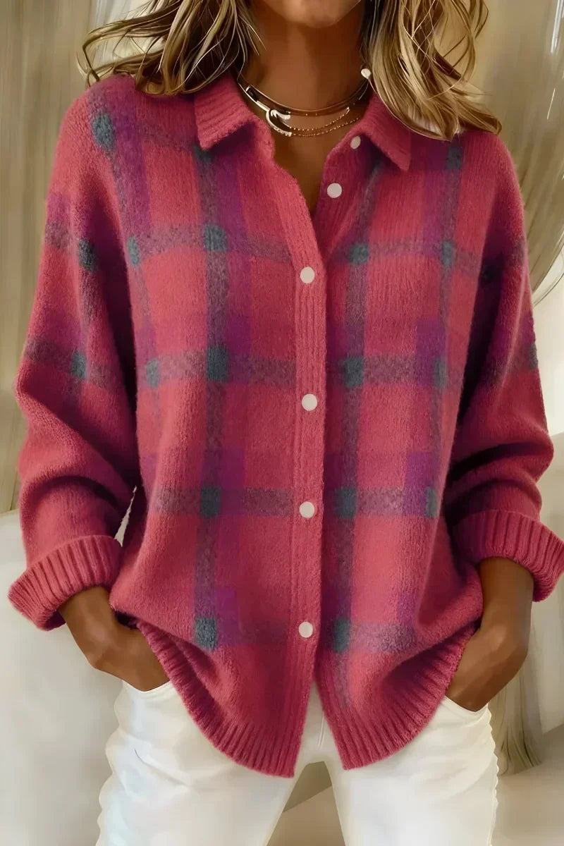 Ashley - Kariertes Strickhemd in Rosa