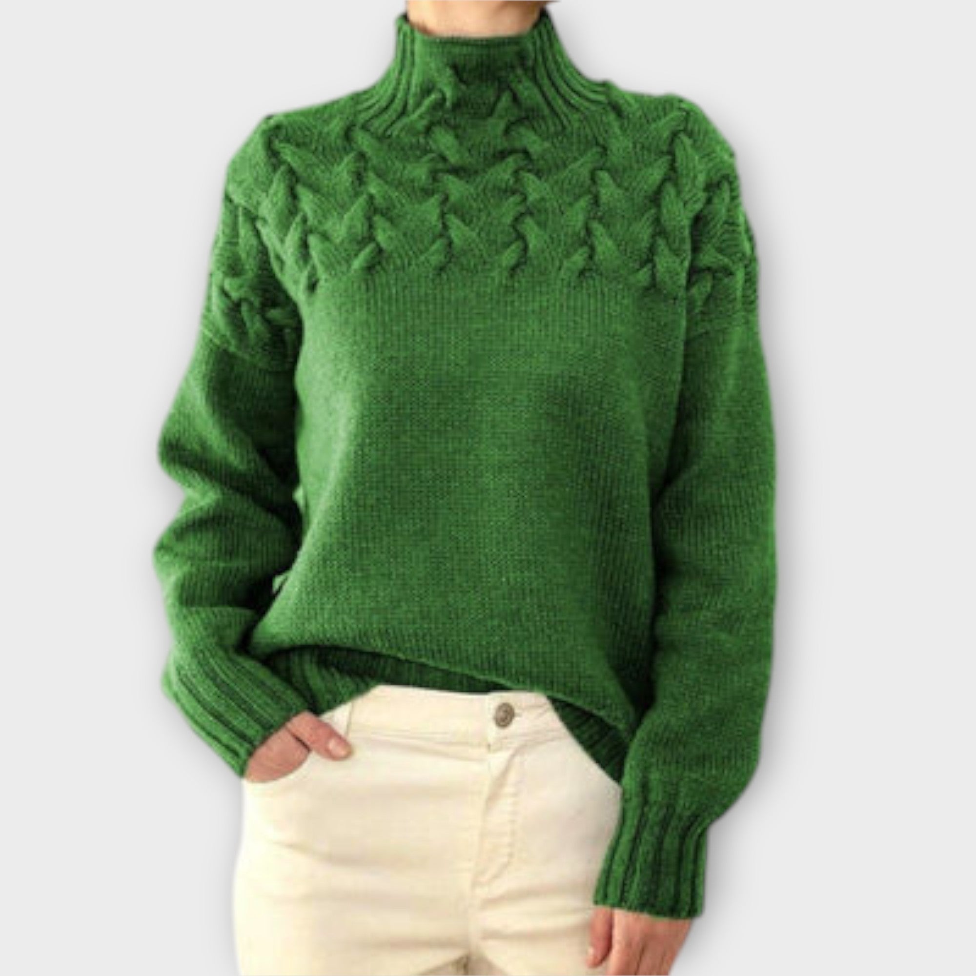 Eva - Damenpullover mit Zopfstrick-Detail