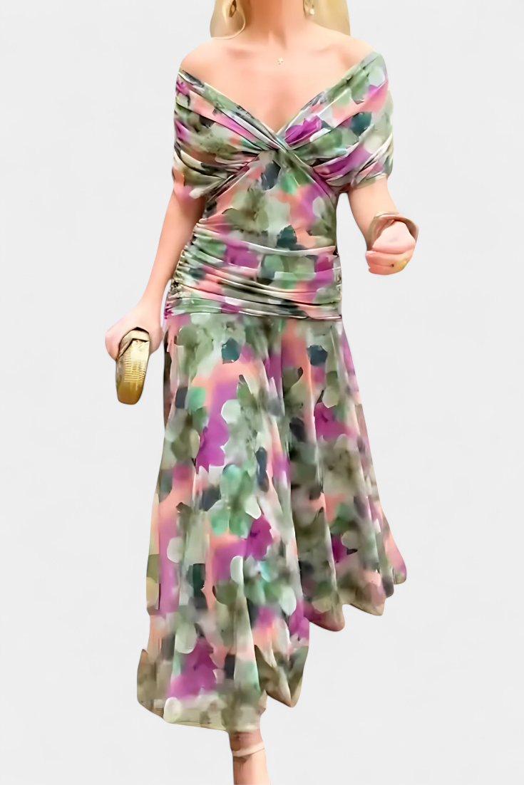 Magda - Langes Blumenkleid mit V-Ausschnitt