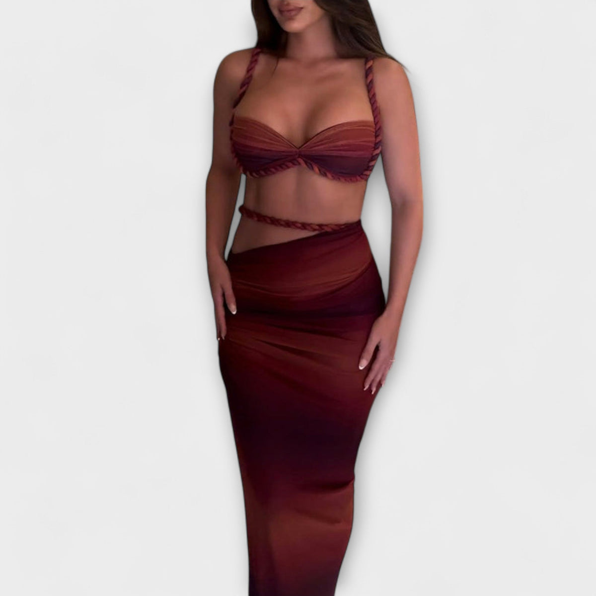 Zweiteiler Damen Top mit Überrock Farbverlauf Blau Orange – Jane