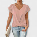 Bluse Damen V-Ausschnitt Knopfdetail Rosa Schwarz Rot Blau – Eloise