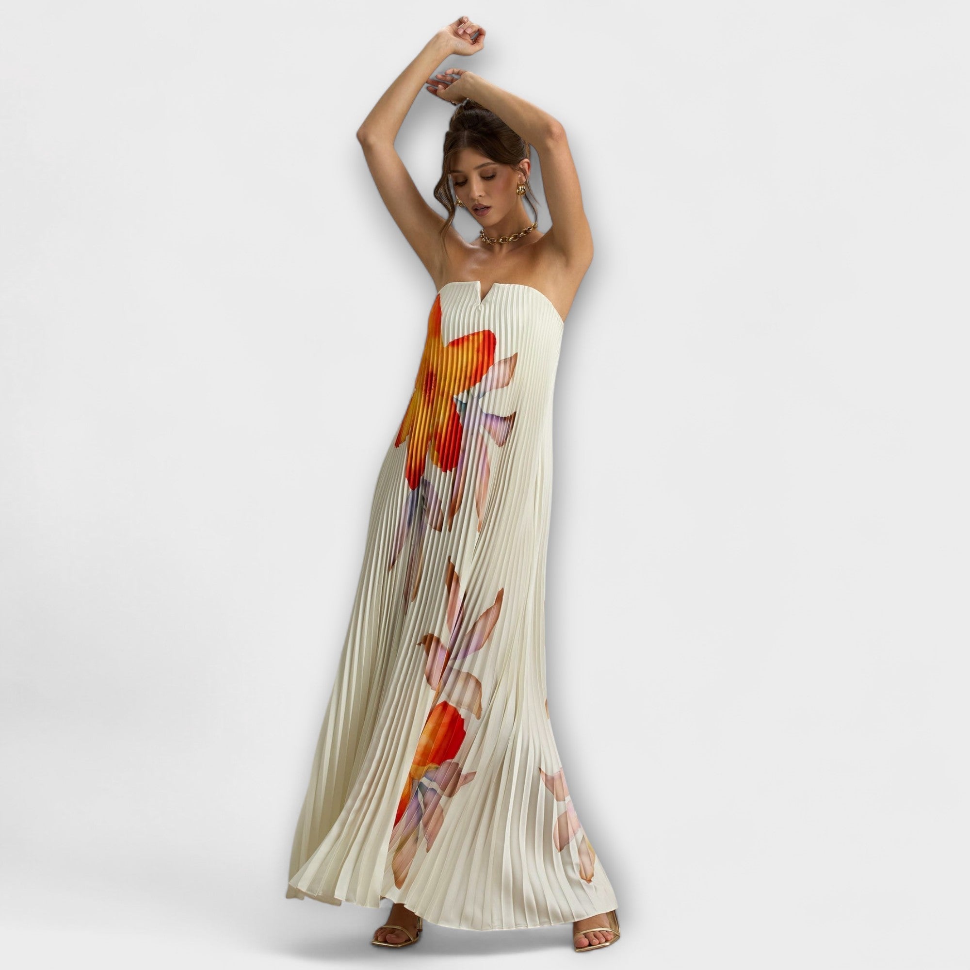 Michelle - Sweetheart Maxi Kleid in Orange Floral